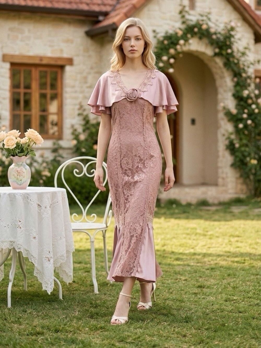 Patra Full Length Gown (Sz6) Pink Satin & Lace